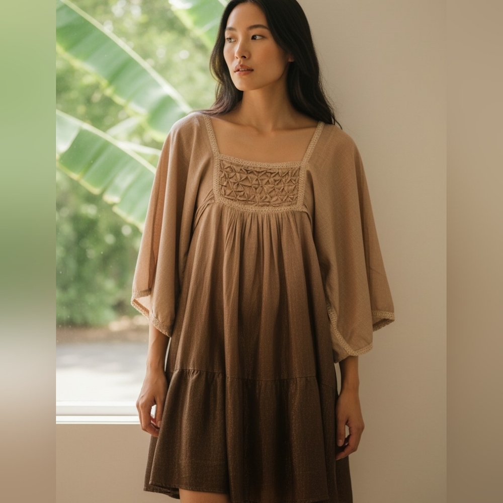 Chaudry Brown Ombre Gauze Boho Dress Sz MED NWT